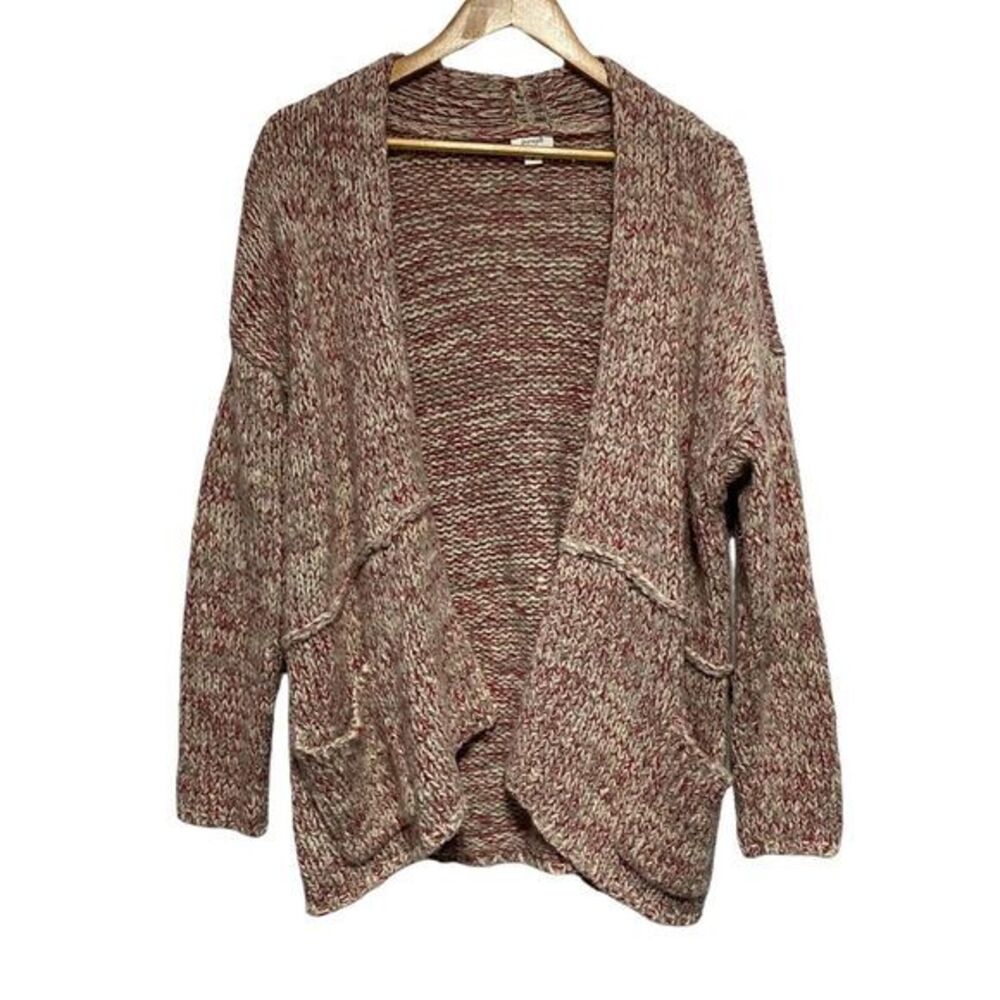 Pure Jill‎ Sweater Womens M Pink Chunky Wool Open Cardigan Long Sleeve Pockets